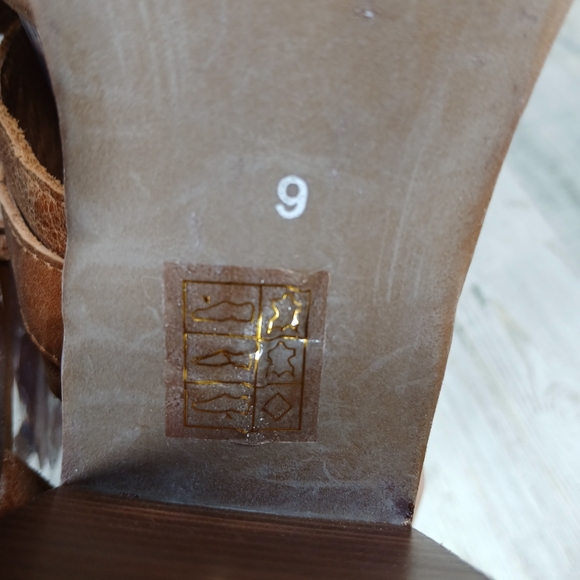 Jeffrey Campbell x Free People Cognac Brown Leather Block Heel Sandals #733 - Picture 11 of 13